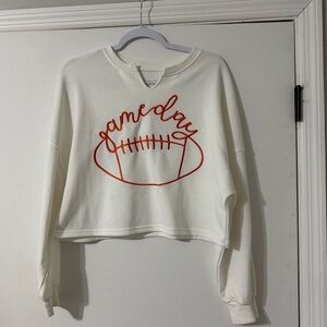 Gameday Women's White and Orange Cropped Football Sweatshirt